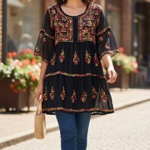 Black Chikankari Short Layered top/ Kurti